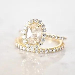 Champagne Oval Diamond Engagement Ring or Wedding Set, Oval Rose Cut Diamond Halo Ring