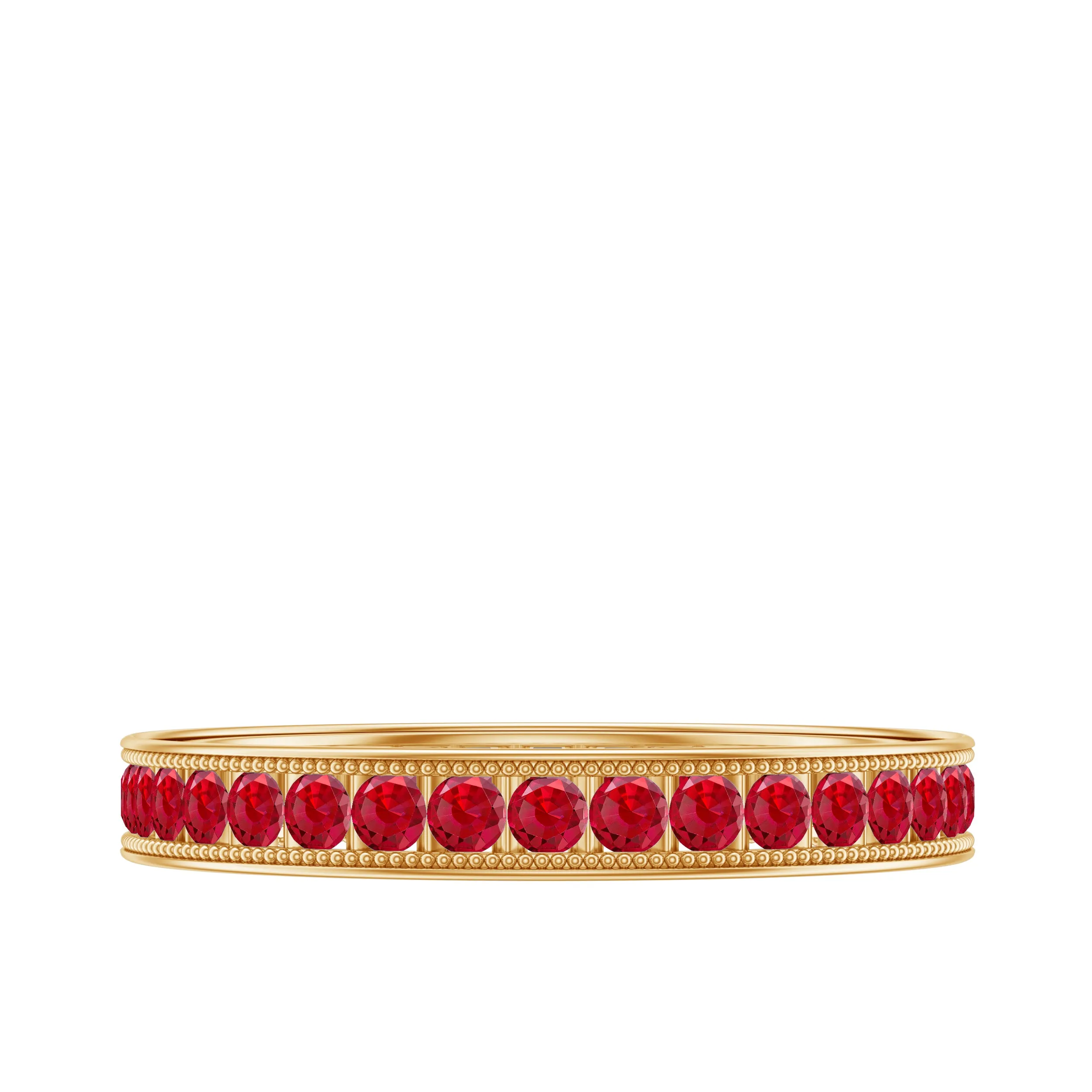 Channel Set Round Created Ruby Eternity Ring with Gold Beaded