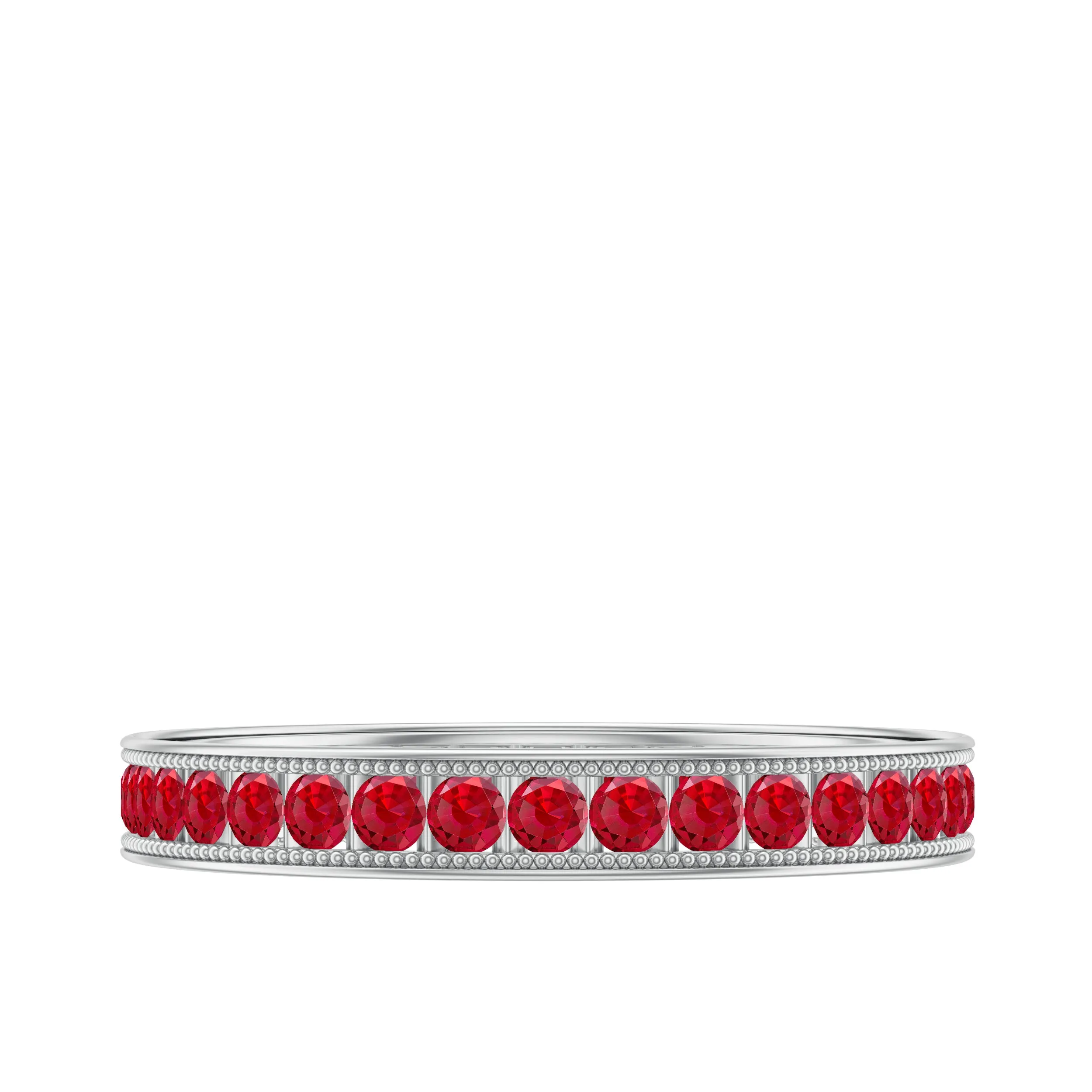 Channel Set Round Created Ruby Eternity Ring with Gold Beaded