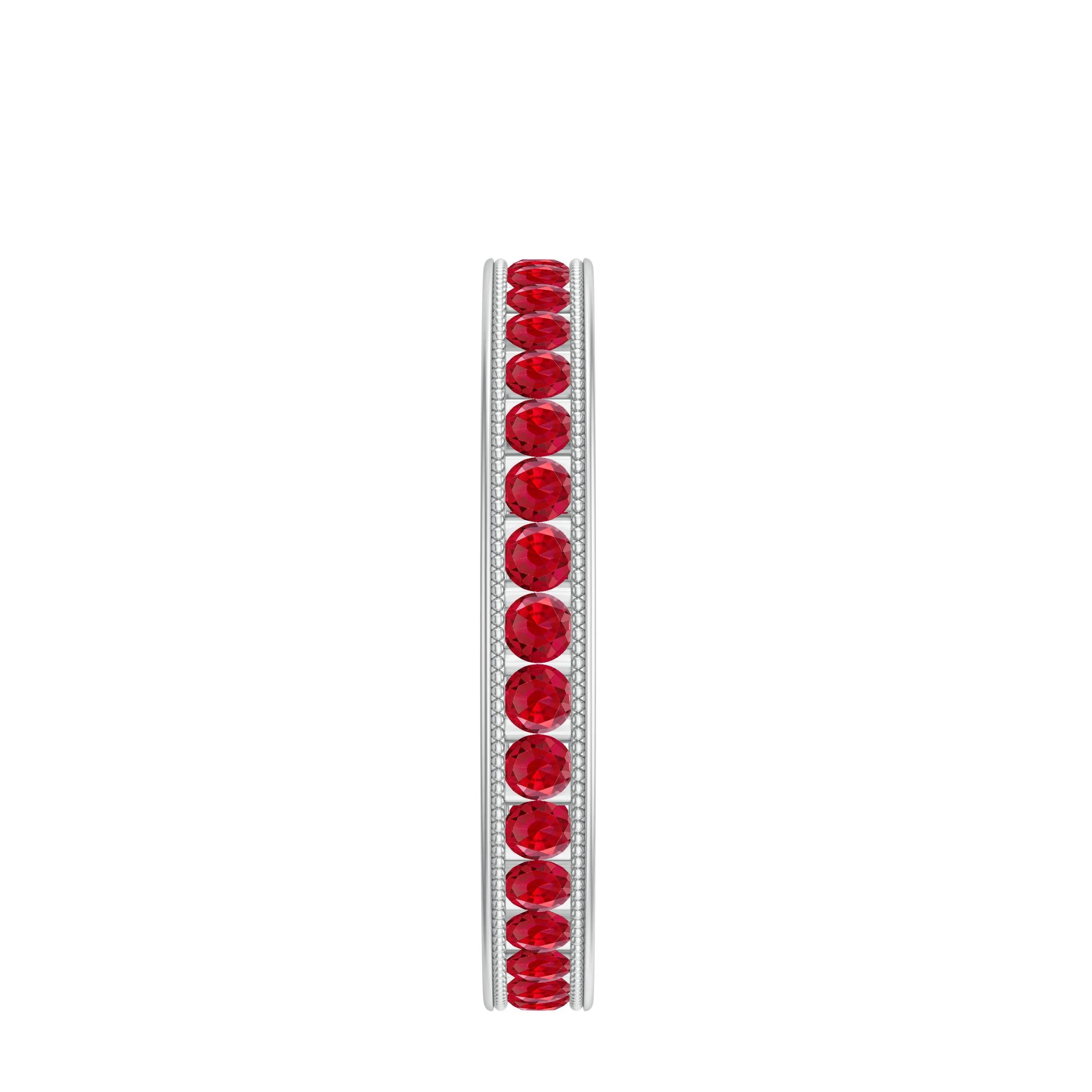 Channel Set Round Created Ruby Eternity Ring with Gold Beaded