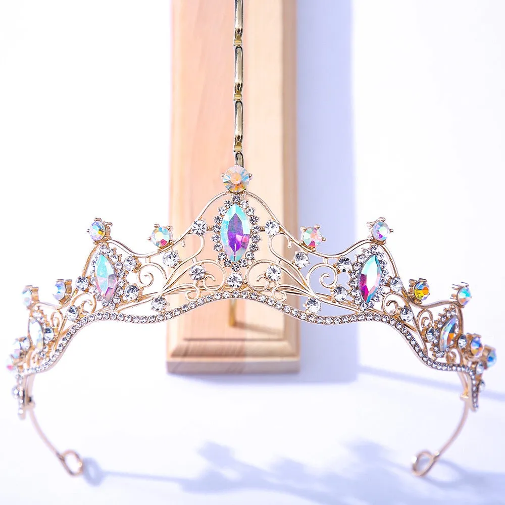 Colorful Crystal Tiara Crowns Princess Prom Party Pageant Hair Accessory