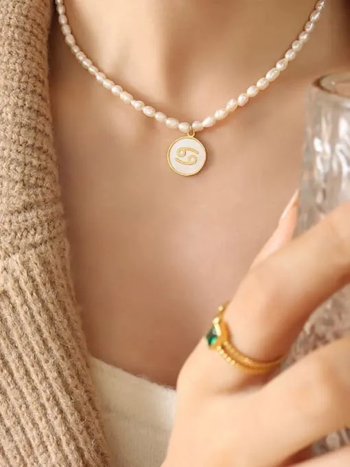 Constellation Charm Pearl Necklace, 18K Gold Plated Freshwater Pearl Fashion Luxury Necklace