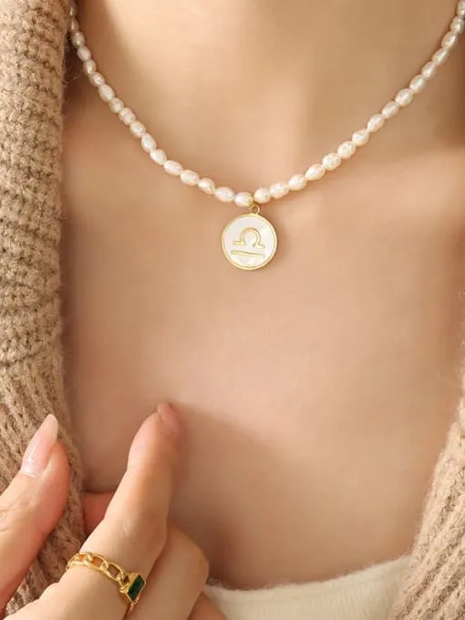 Constellation Charm Pearl Necklace, 18K Gold Plated Freshwater Pearl Fashion Luxury Necklace
