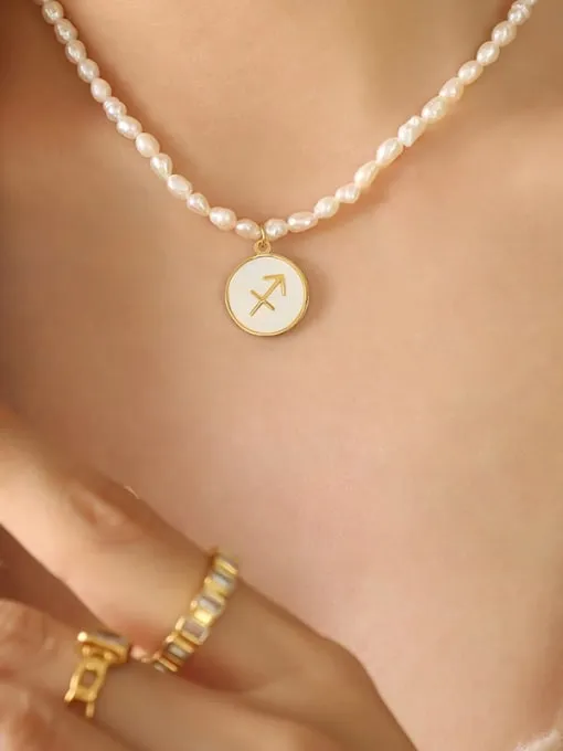 Constellation Charm Pearl Necklace, 18K Gold Plated Freshwater Pearl Fashion Luxury Necklace
