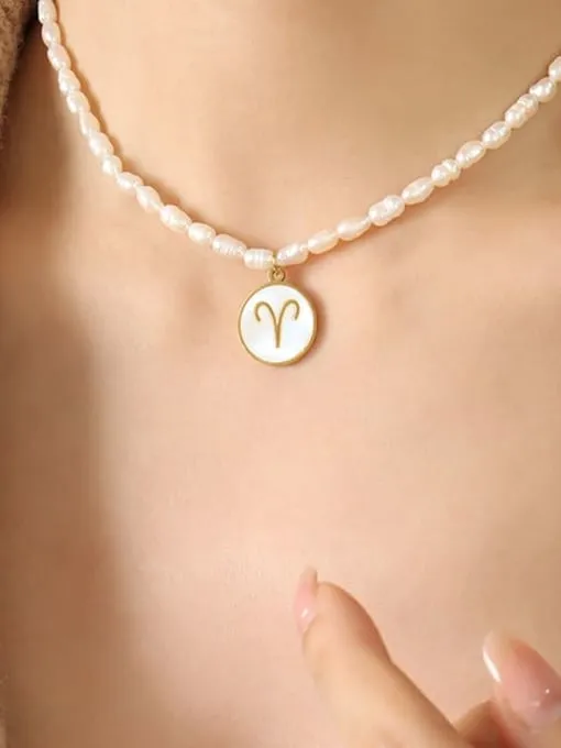 Constellation Charm Pearl Necklace, 18K Gold Plated Freshwater Pearl Fashion Luxury Necklace