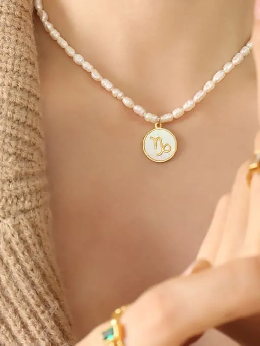 Constellation Charm Pearl Necklace, 18K Gold Plated Freshwater Pearl Fashion Luxury Necklace