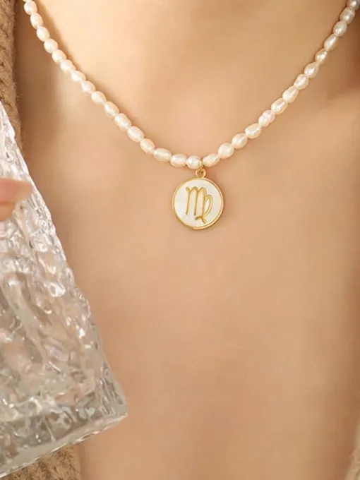 Constellation Charm Pearl Necklace, 18K Gold Plated Freshwater Pearl Fashion Luxury Necklace