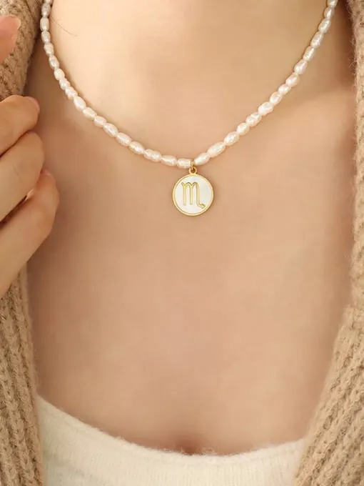 Constellation Charm Pearl Necklace, 18K Gold Plated Freshwater Pearl Fashion Luxury Necklace