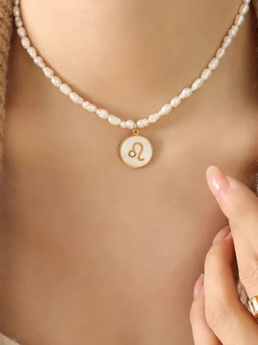 Constellation Charm Pearl Necklace, 18K Gold Plated Freshwater Pearl Fashion Luxury Necklace