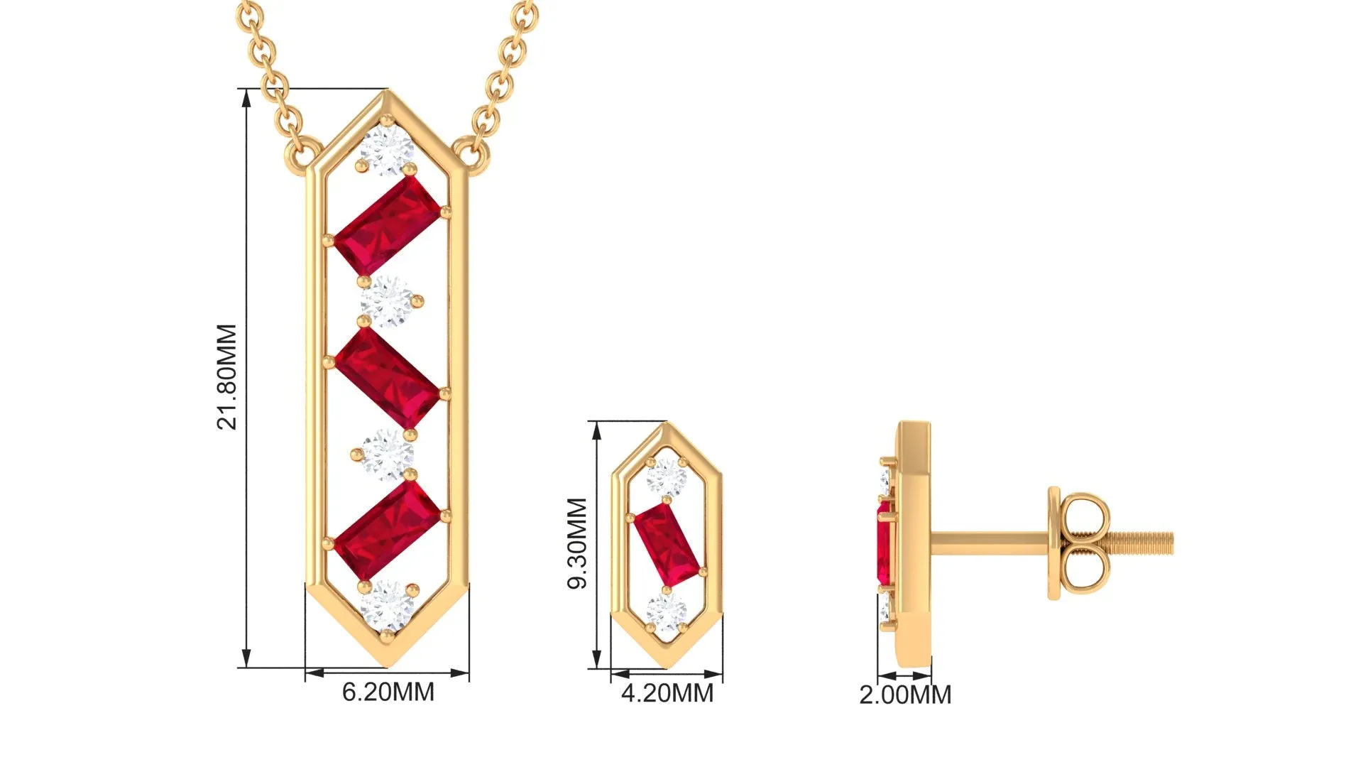 Contemporary Created Ruby and Diamond Dangle Jewelry Set