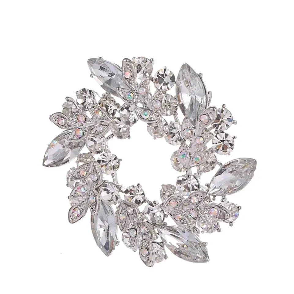 Crystal And Rhinestone Wreath Brooch
