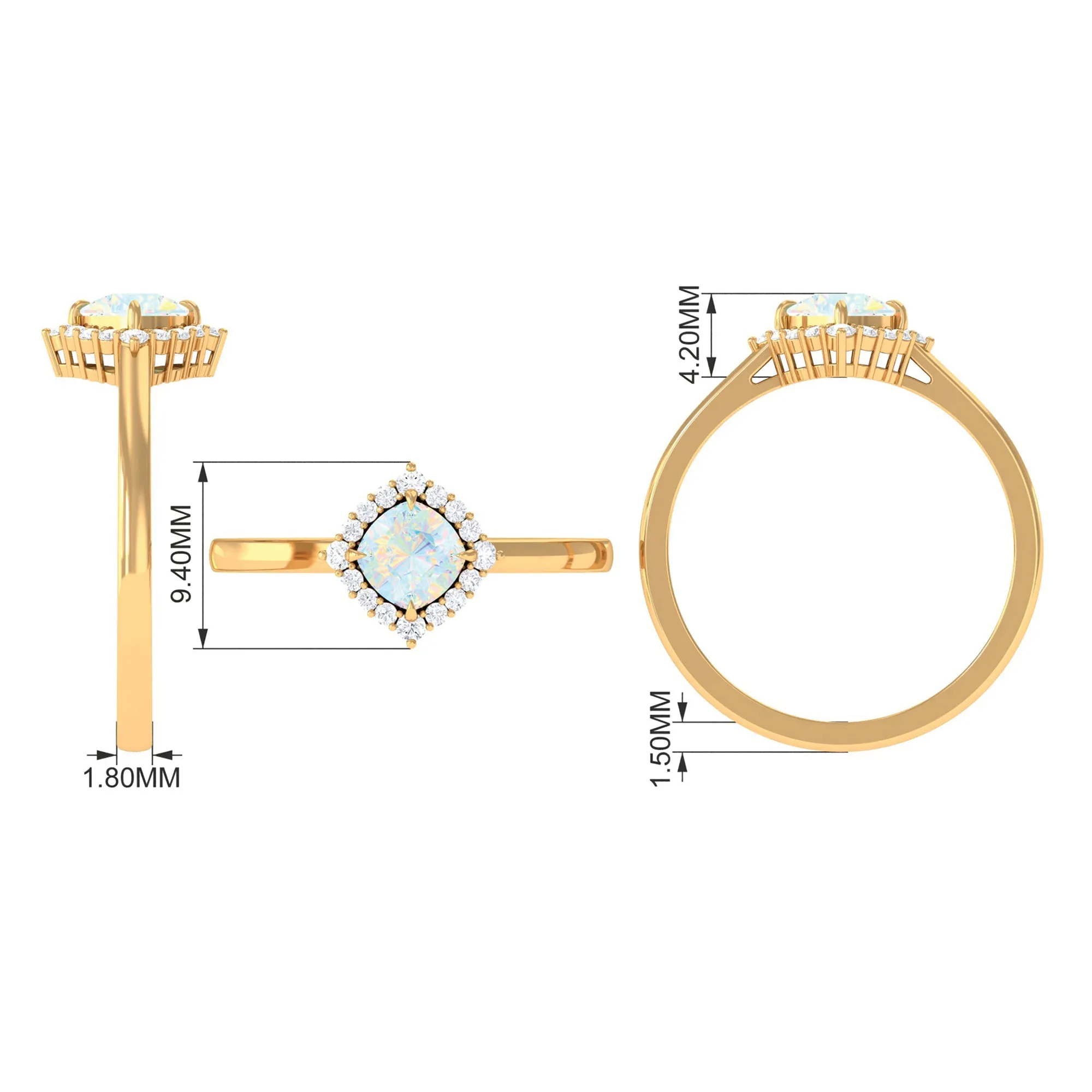 Cushion Cut Ethiopian Opal Halo Engagement Ring with Diamond