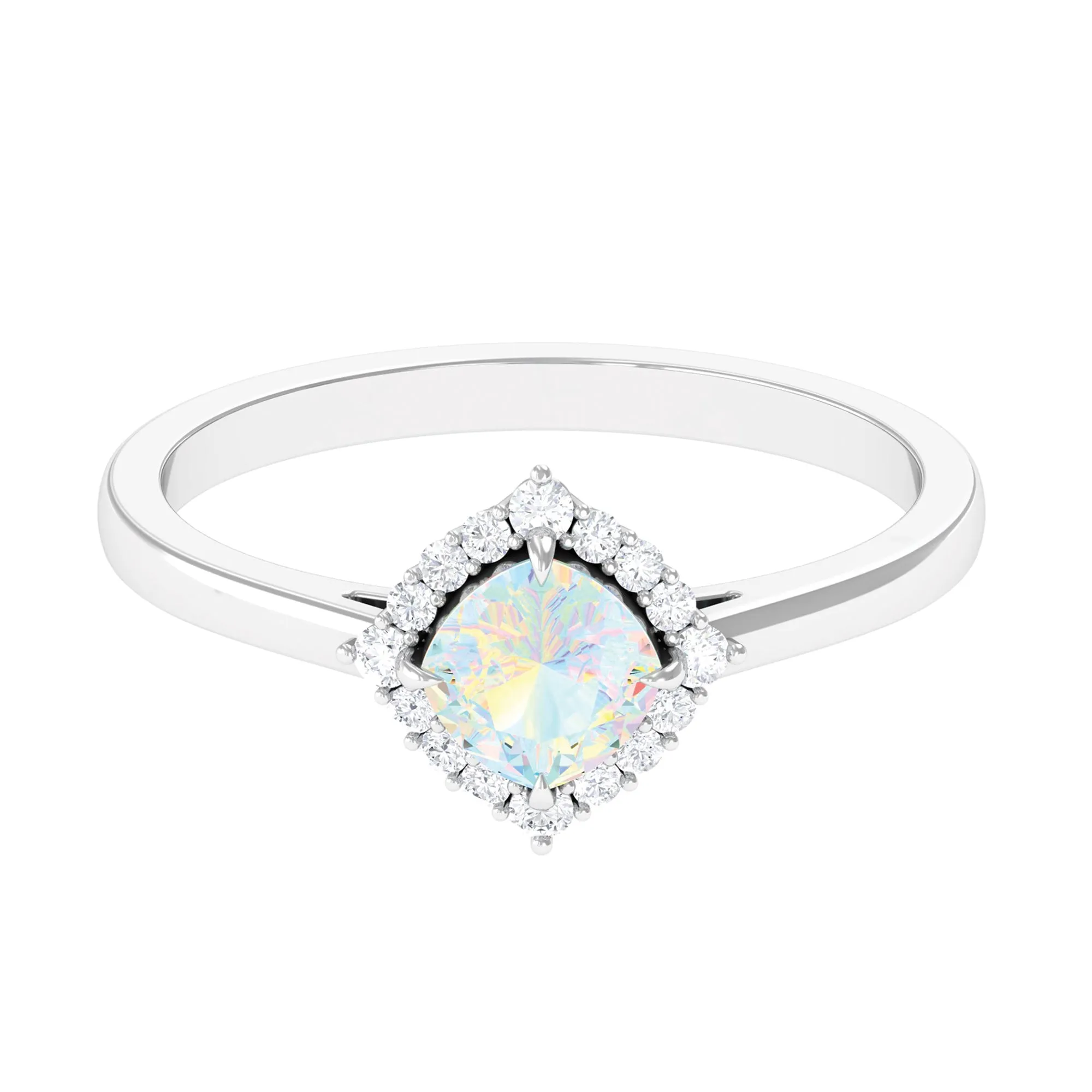 Cushion Cut Ethiopian Opal Halo Engagement Ring with Diamond