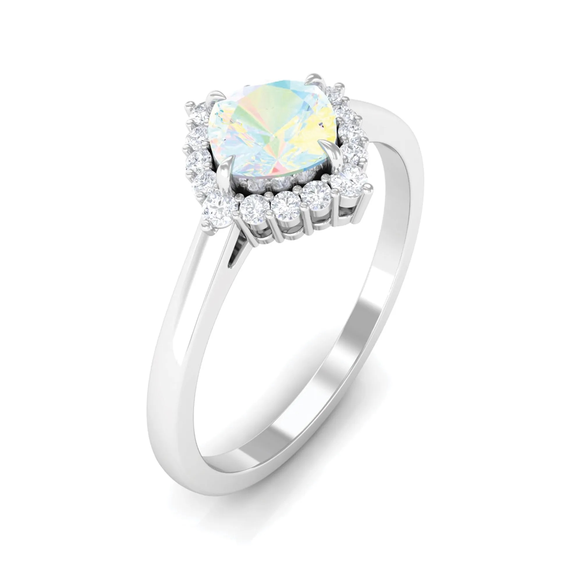 Cushion Cut Ethiopian Opal Halo Engagement Ring with Diamond