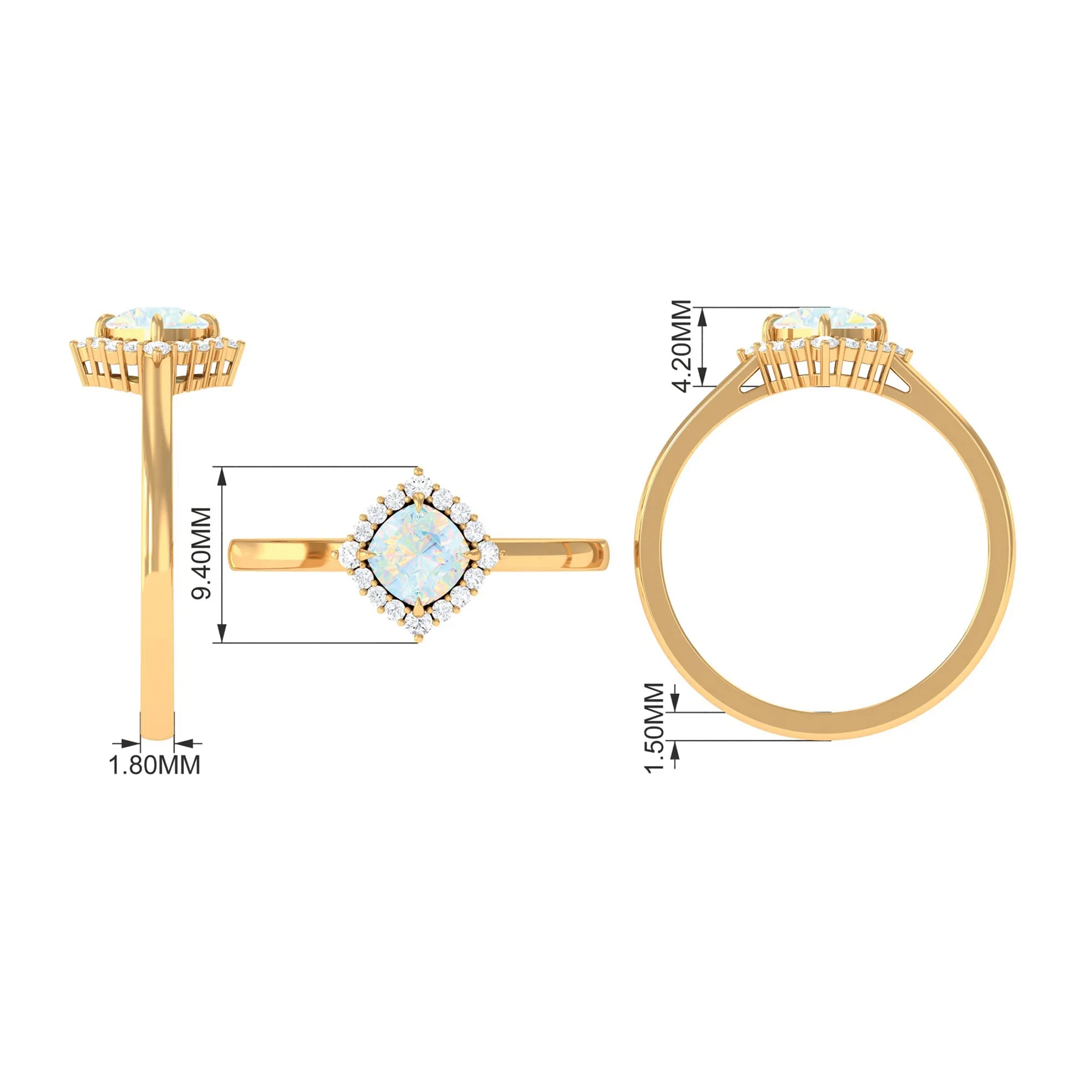 Cushion Cut Ethiopian Opal Halo Engagement Ring with Diamond