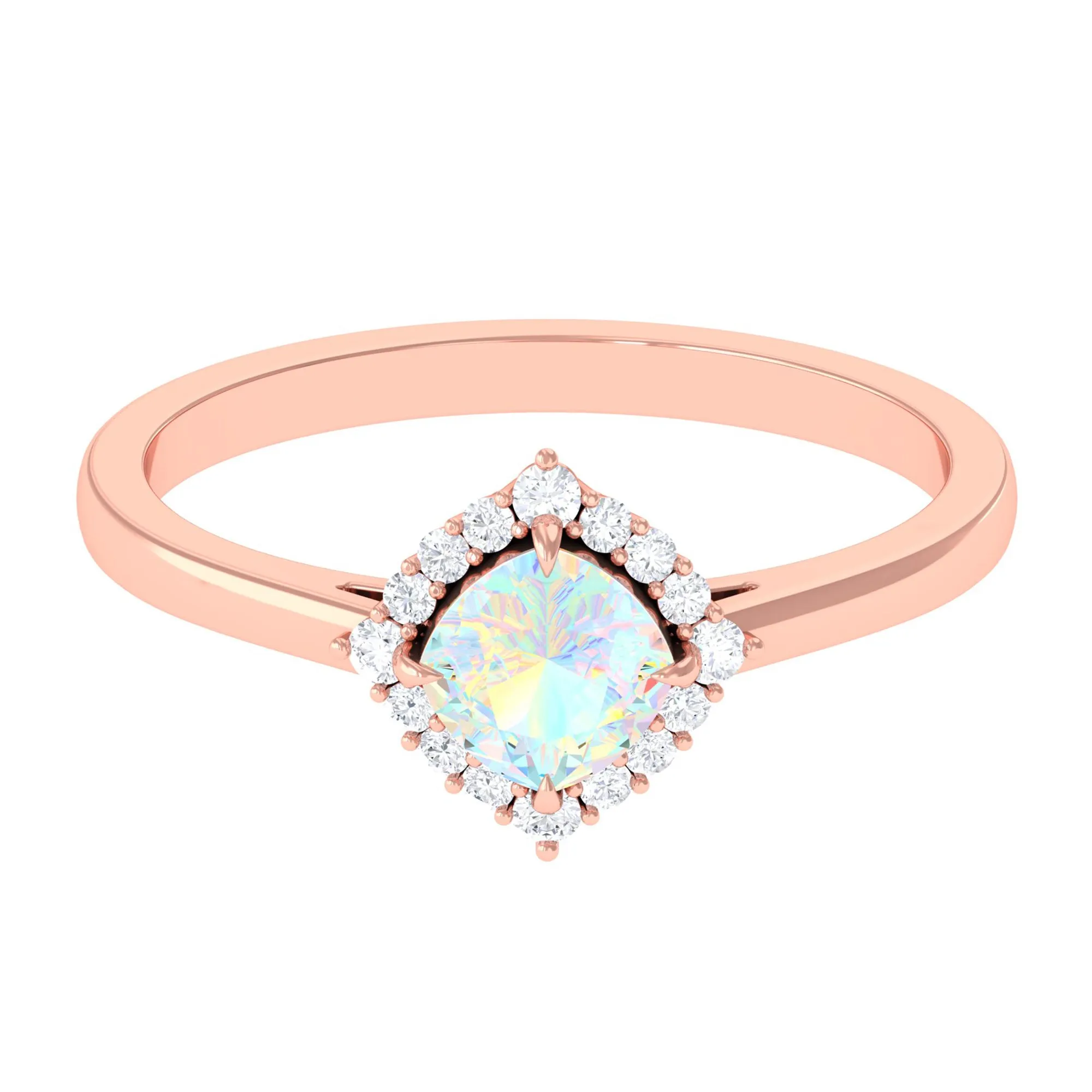 Cushion Cut Ethiopian Opal Halo Engagement Ring with Diamond