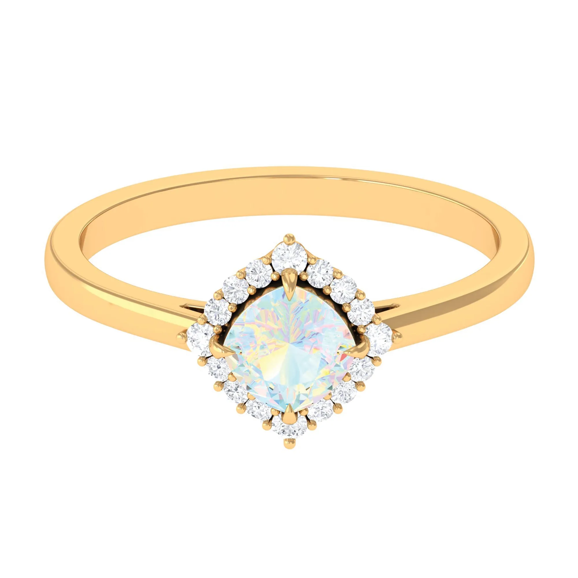 Cushion Cut Ethiopian Opal Halo Engagement Ring with Diamond