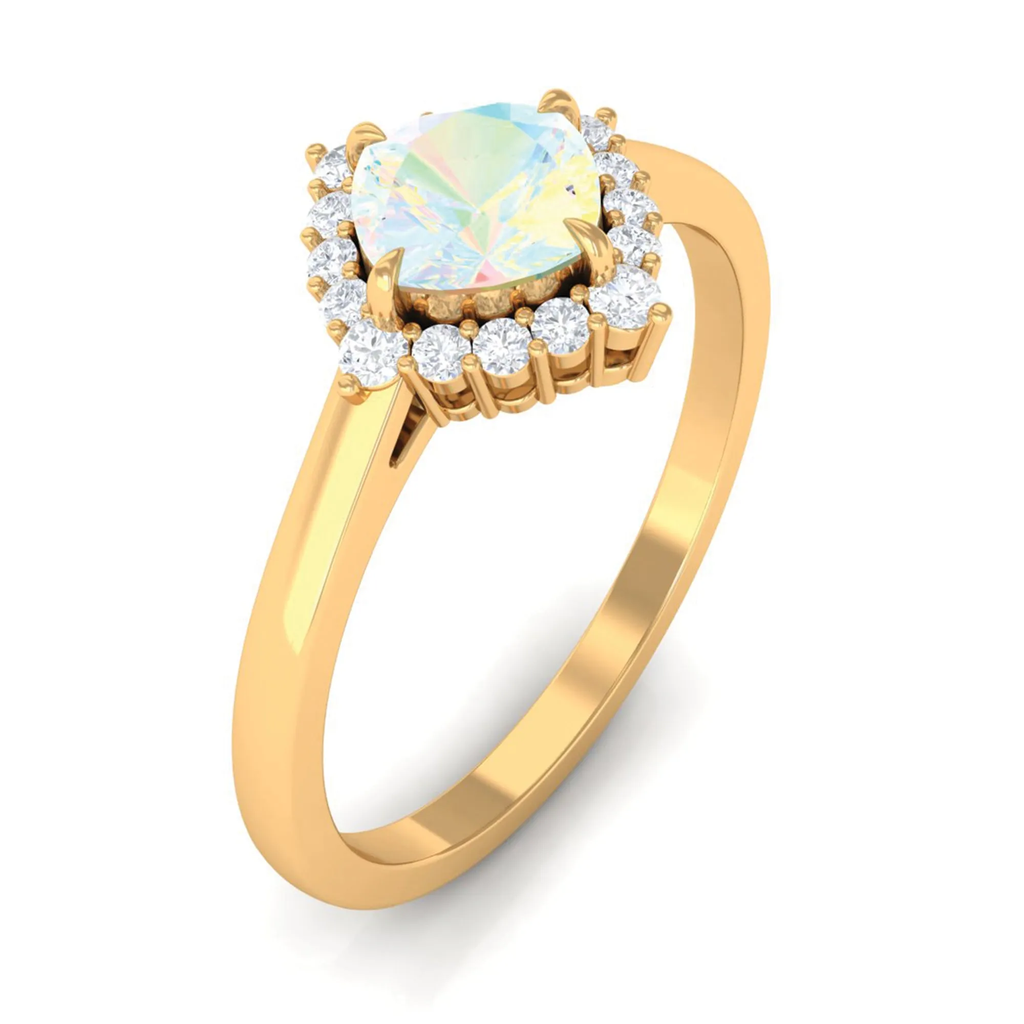 Cushion Cut Ethiopian Opal Halo Engagement Ring with Diamond