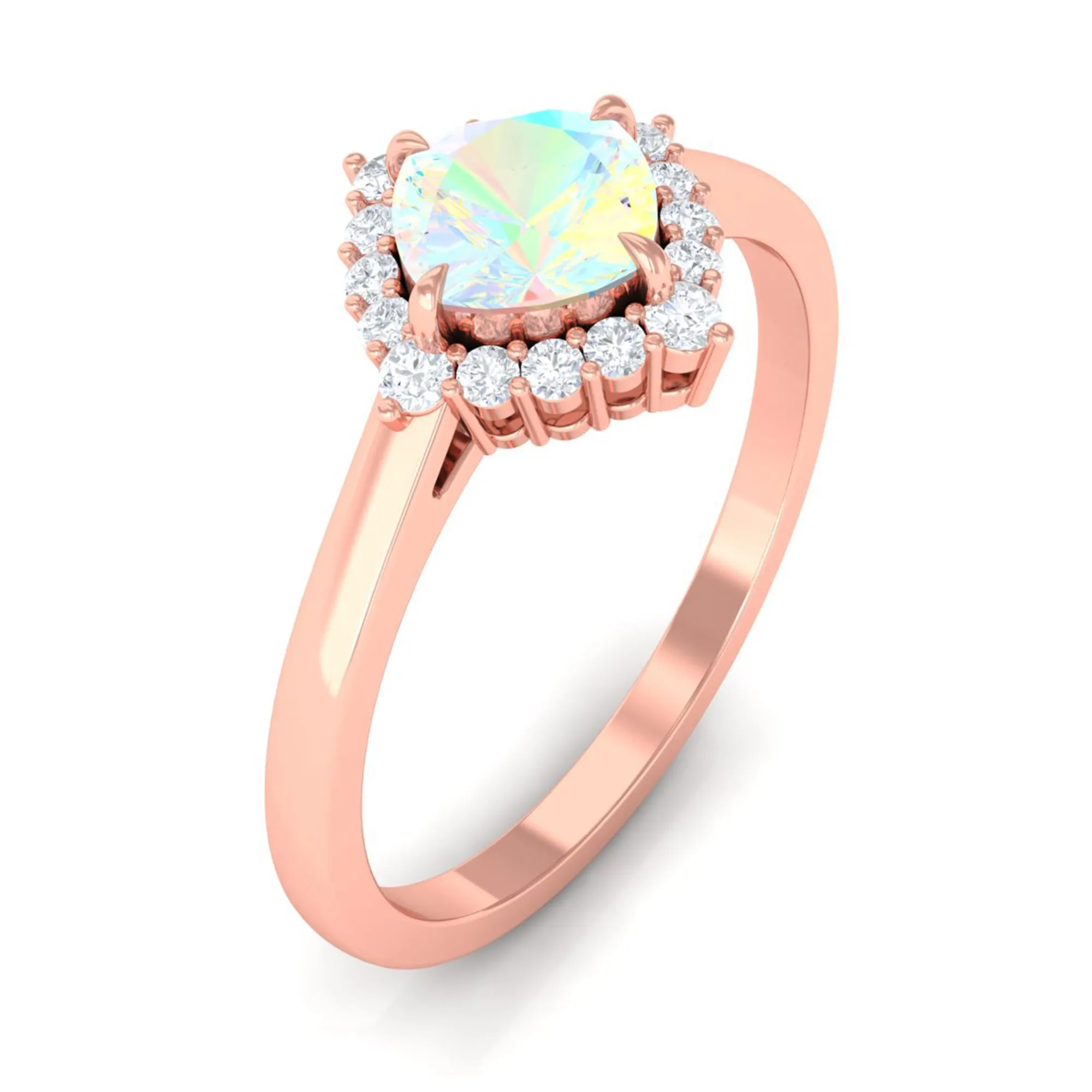 Cushion Cut Ethiopian Opal Halo Engagement Ring with Diamond
