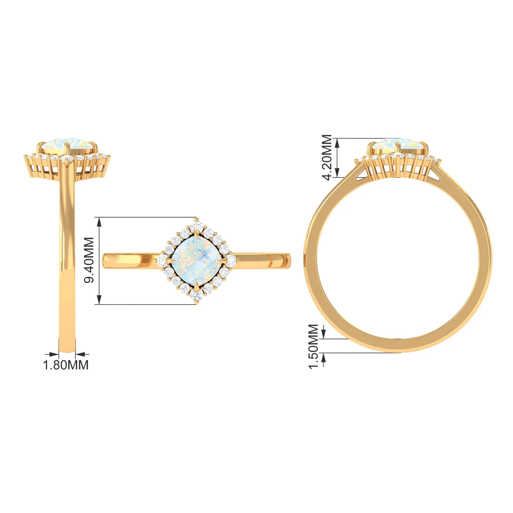 Cushion Cut Ethiopian Opal Halo Engagement Ring with Diamond