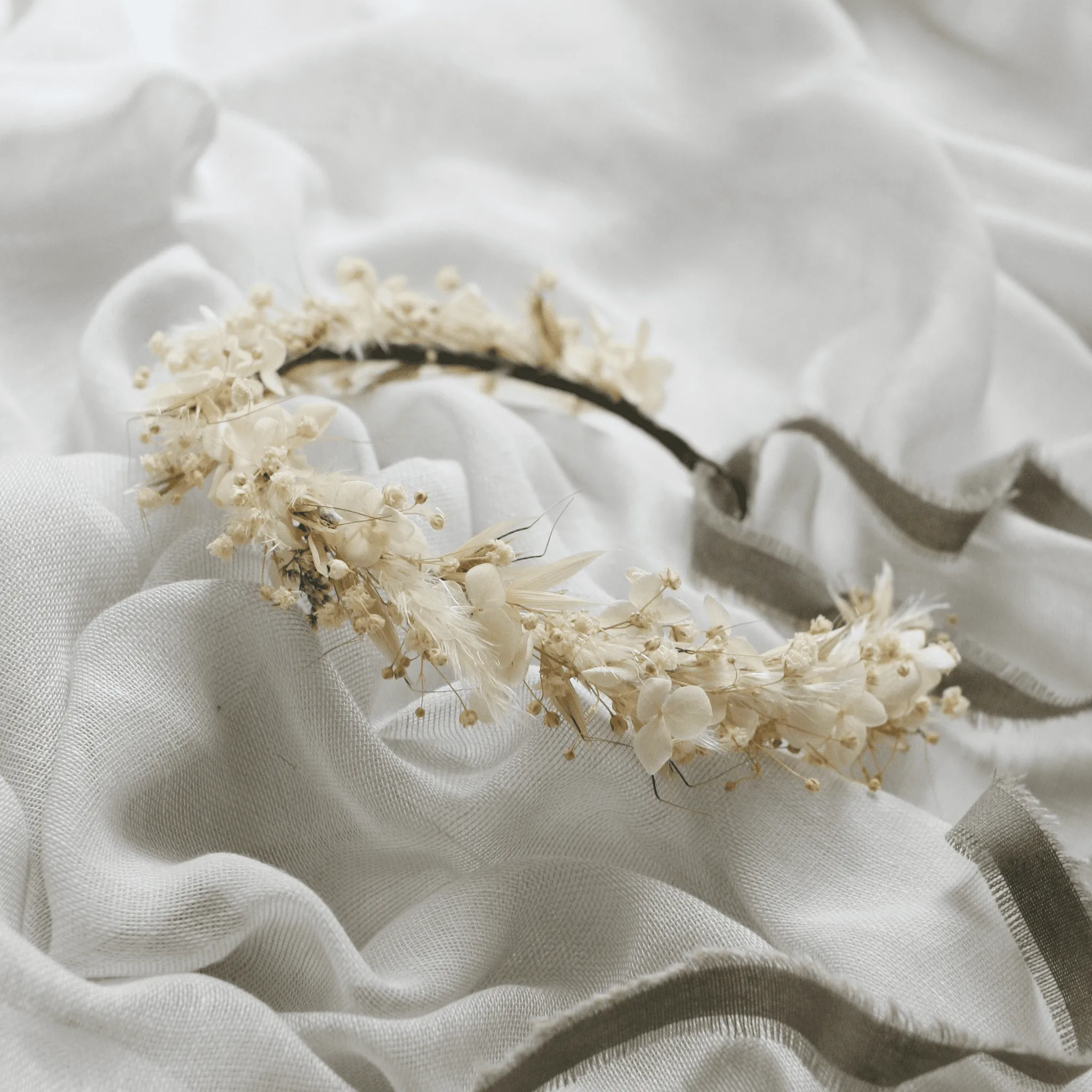 Dainty Boho Dried Flower Crown NATURAL IVORY