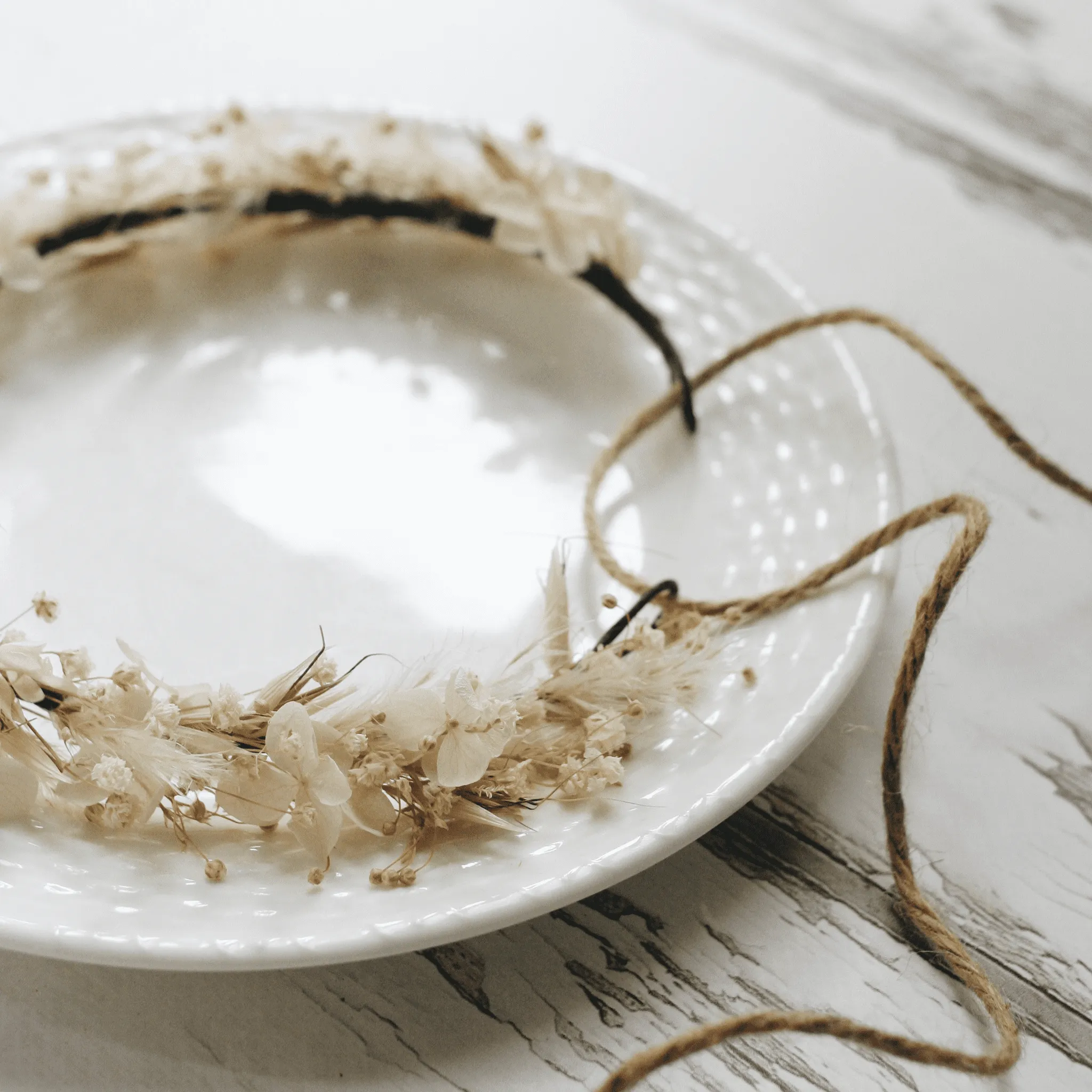 Dainty Boho Dried Flower Crown NATURAL IVORY