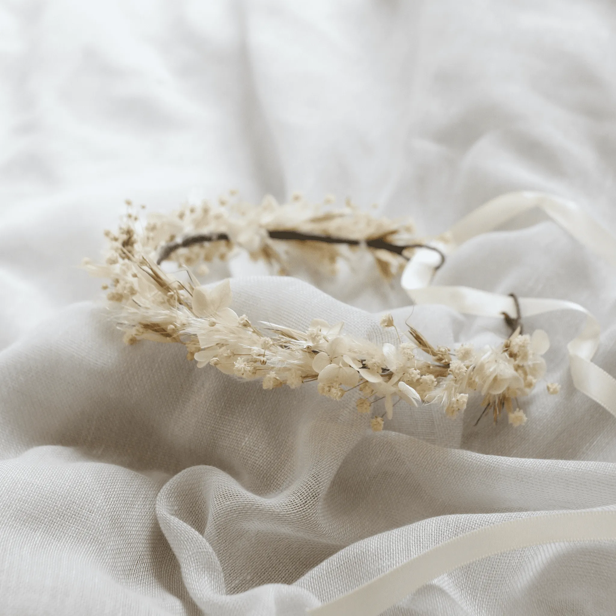 Dainty Boho Dried Flower Crown NATURAL IVORY