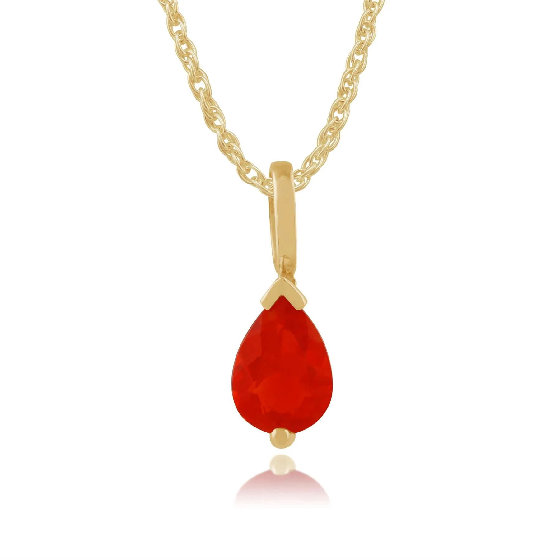 Damen 375 Gold 9ct Gelbgold Birne Feueropal Classic Claw Anhänger Set Orange 45cm