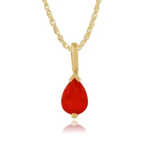Damen 375 Gold 9ct Gelbgold Birne Feueropal Classic Claw Anhänger Set Orange 45cm
