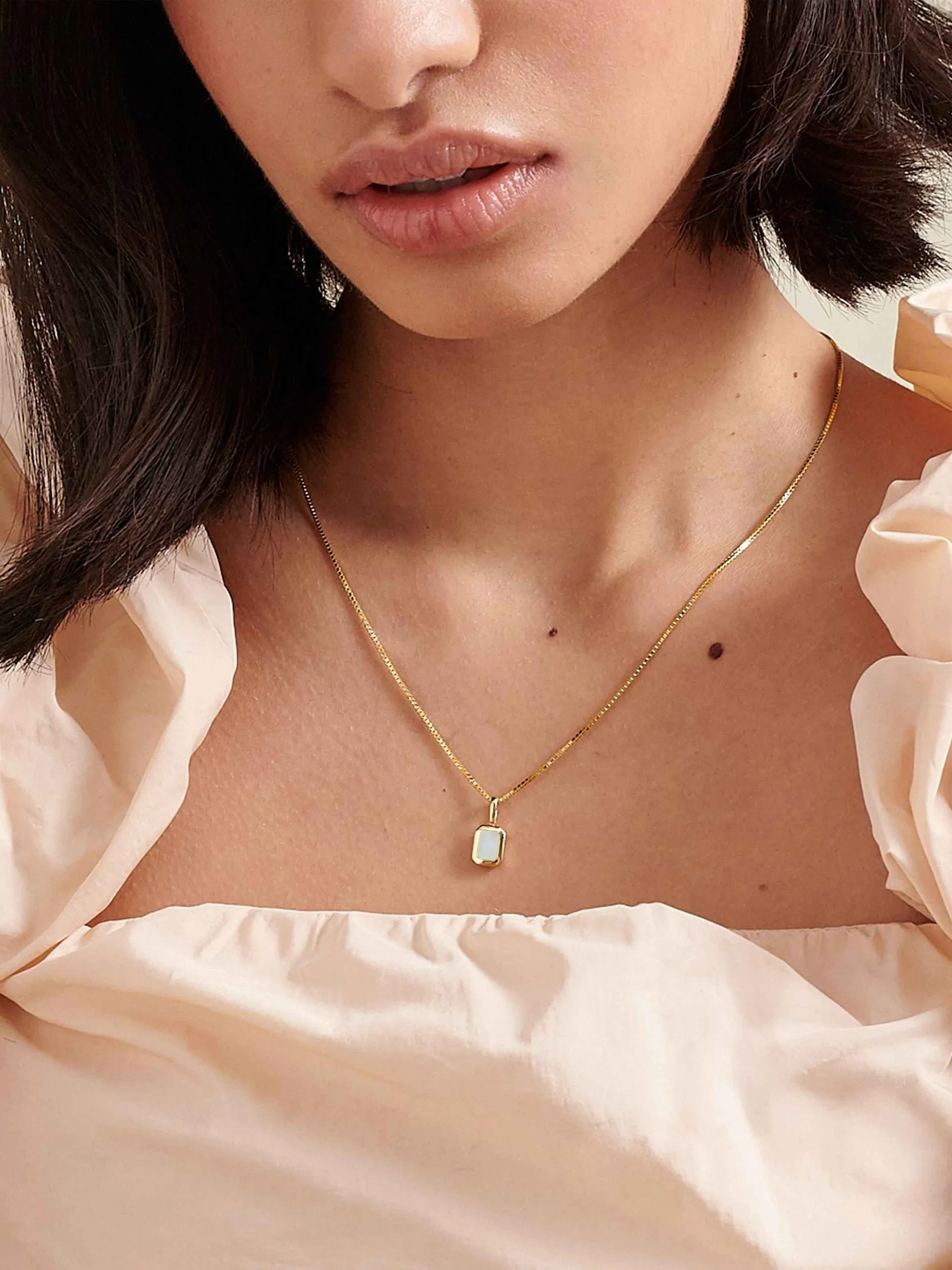 Deco aquamarine March birthstone necklace