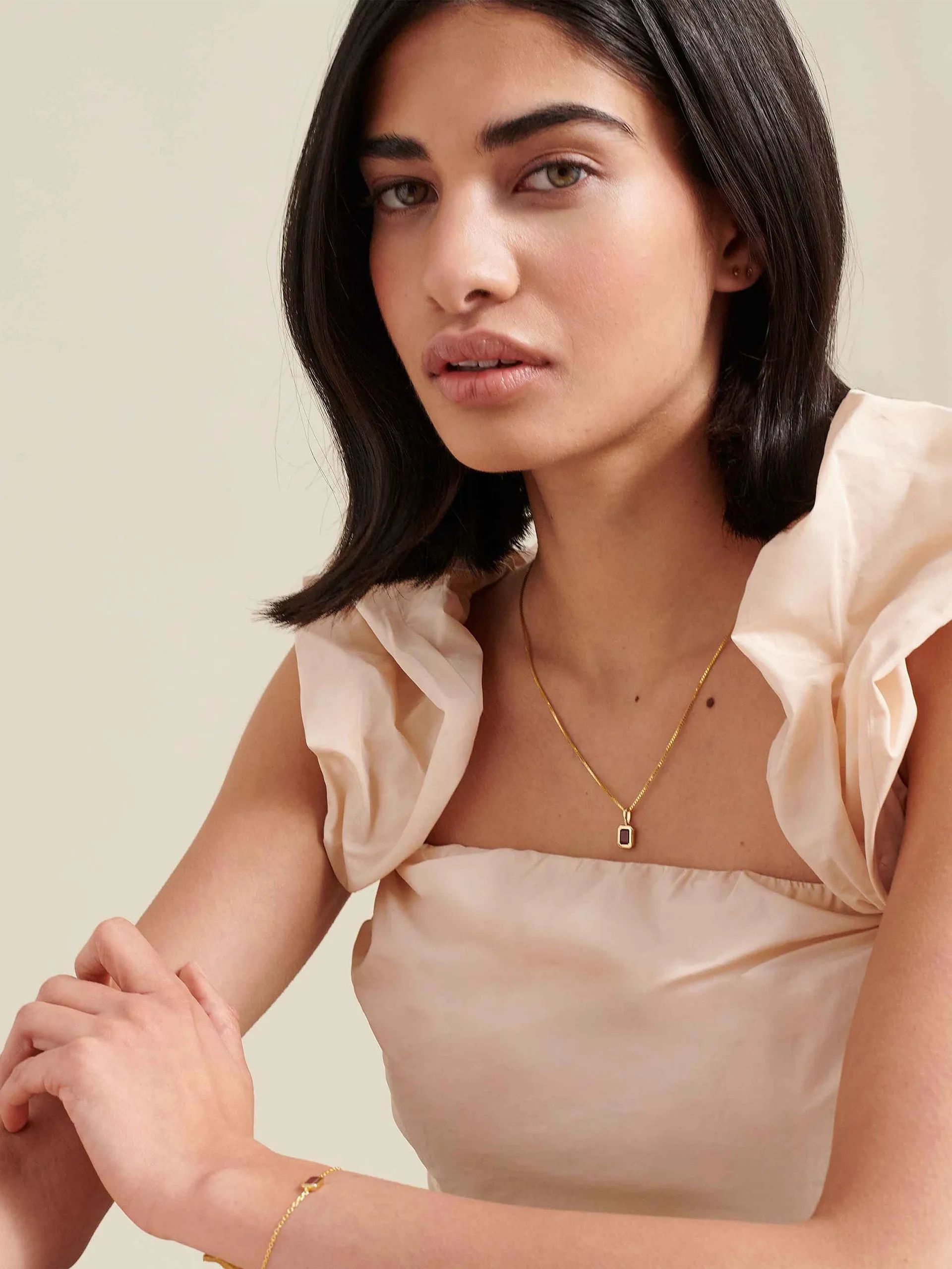 Deco aquamarine March birthstone necklace