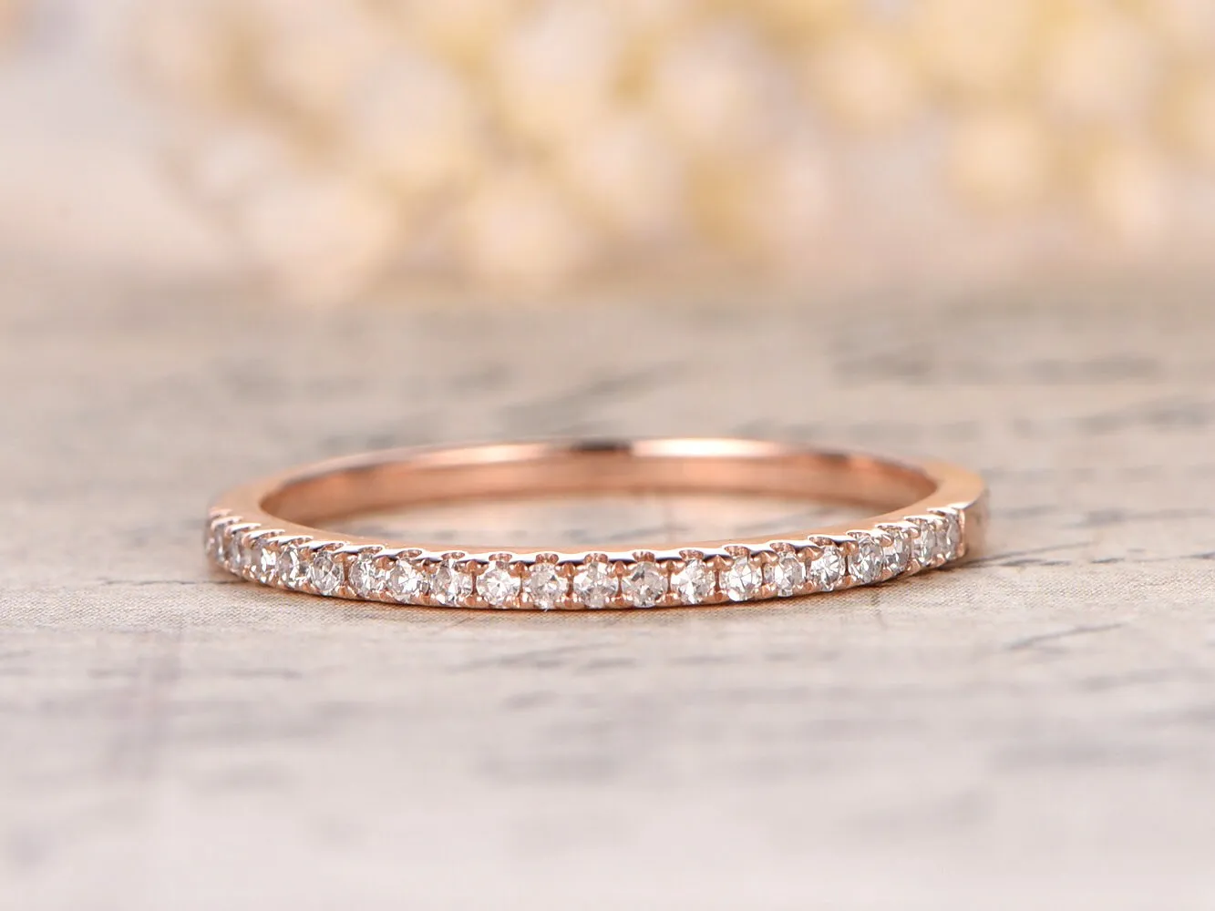 Diamond Band Wedding Ring Half Eternity band, 14K Rose Gold Ring Engagement Ring, Stackable Ring, Dainty Ring Eternity Bands Promise Ring