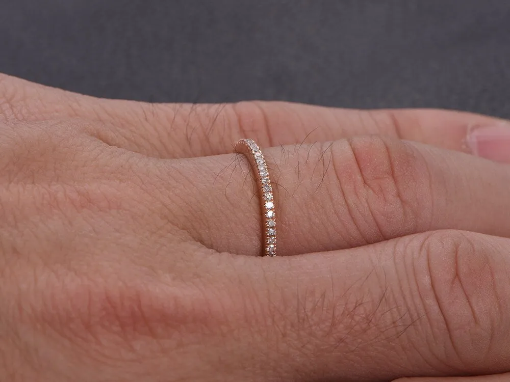 Diamond Band Wedding Ring Half Eternity band, 14K Rose Gold Ring Engagement Ring, Stackable Ring, Dainty Ring Eternity Bands Promise Ring