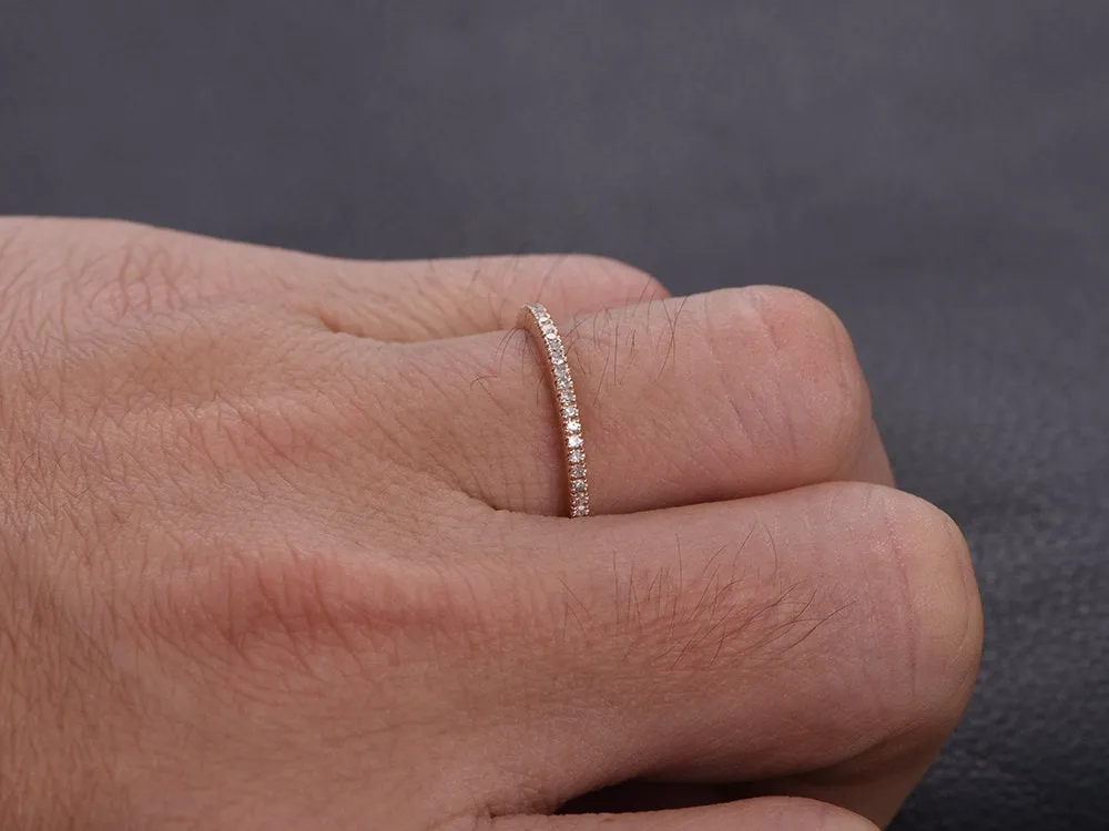 Diamond Band Wedding Ring Half Eternity band, 14K Rose Gold Ring Engagement Ring, Stackable Ring, Dainty Ring Eternity Bands Promise Ring