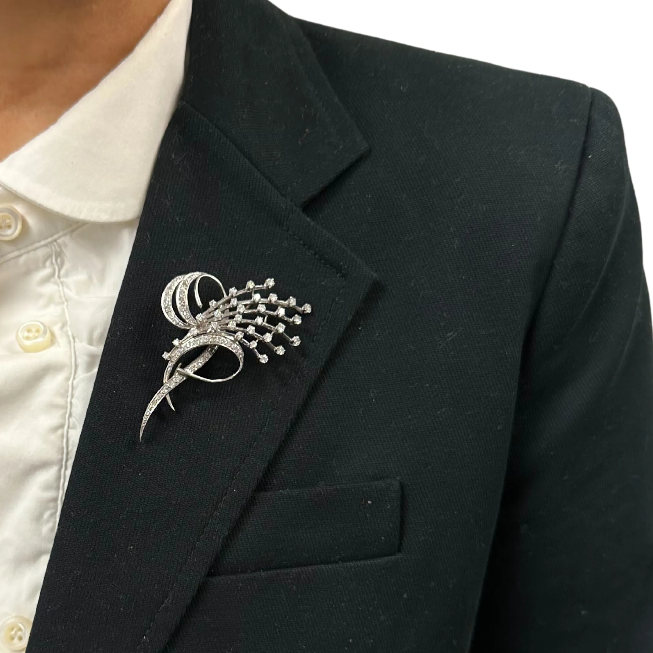 Diamond Spray Brooch in 18k White Gold