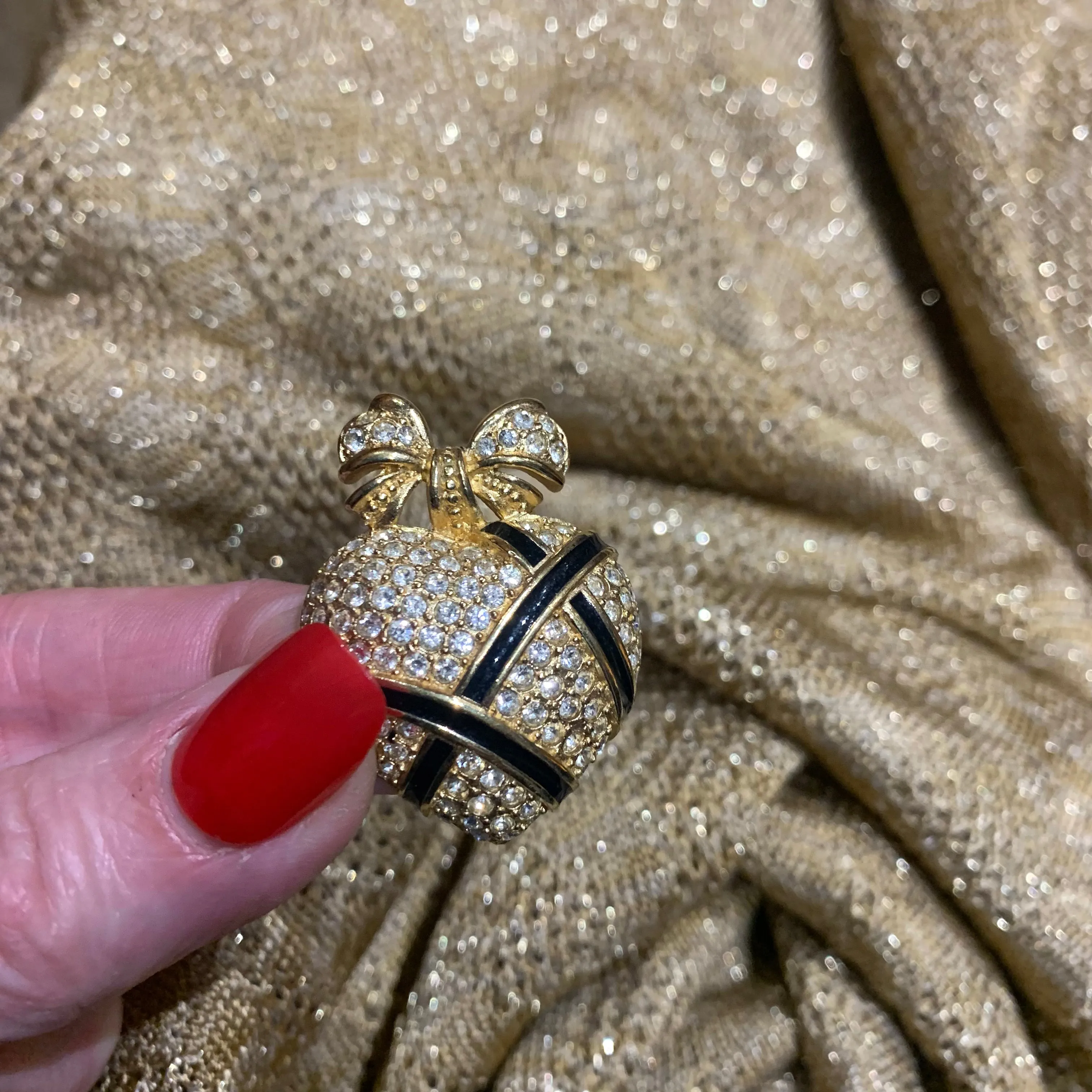 Dior Vintage Gold Black Heart Brooch