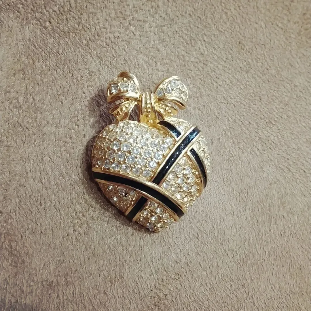Dior Vintage Gold Black Heart Brooch