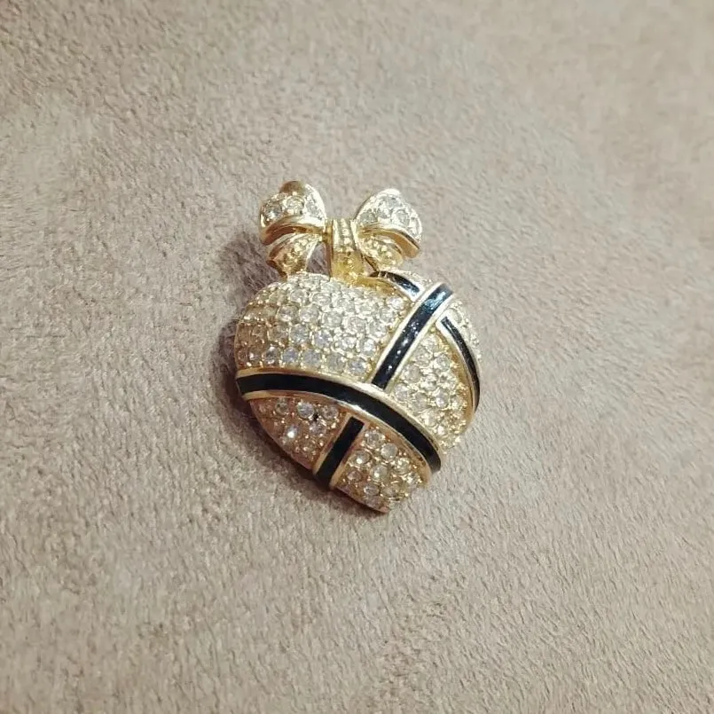 Dior Vintage Gold Black Heart Brooch