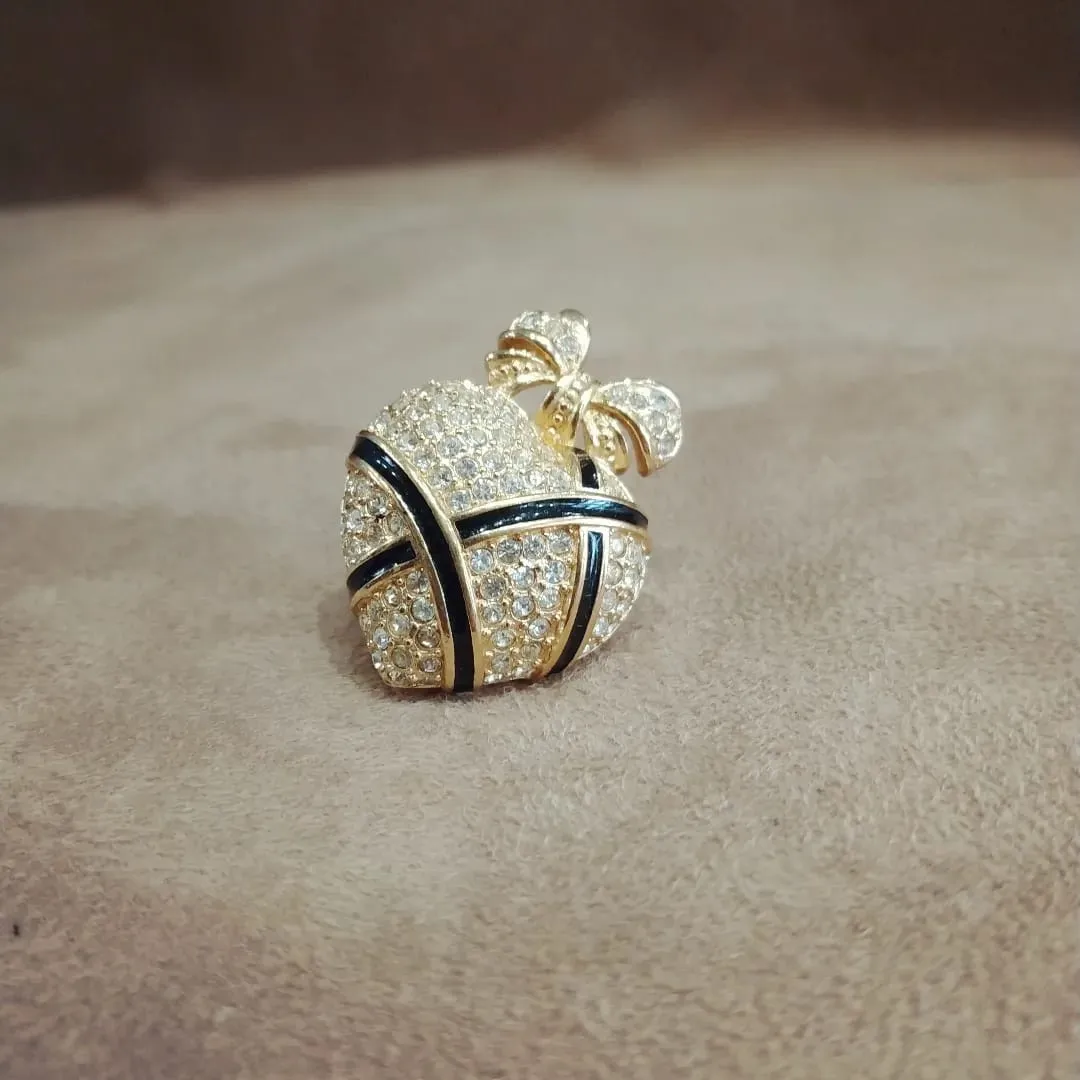Dior Vintage Gold Black Heart Brooch