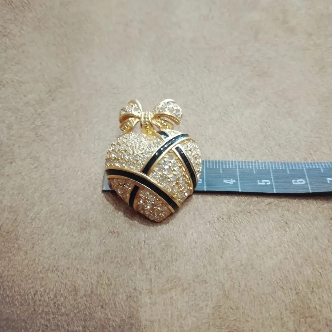Dior Vintage Gold Black Heart Brooch