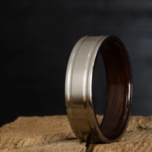 Double grooved satin titanium and Rosewood ring
