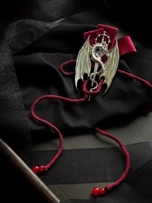 Dragon and Sword Metal Brooch Red Strap