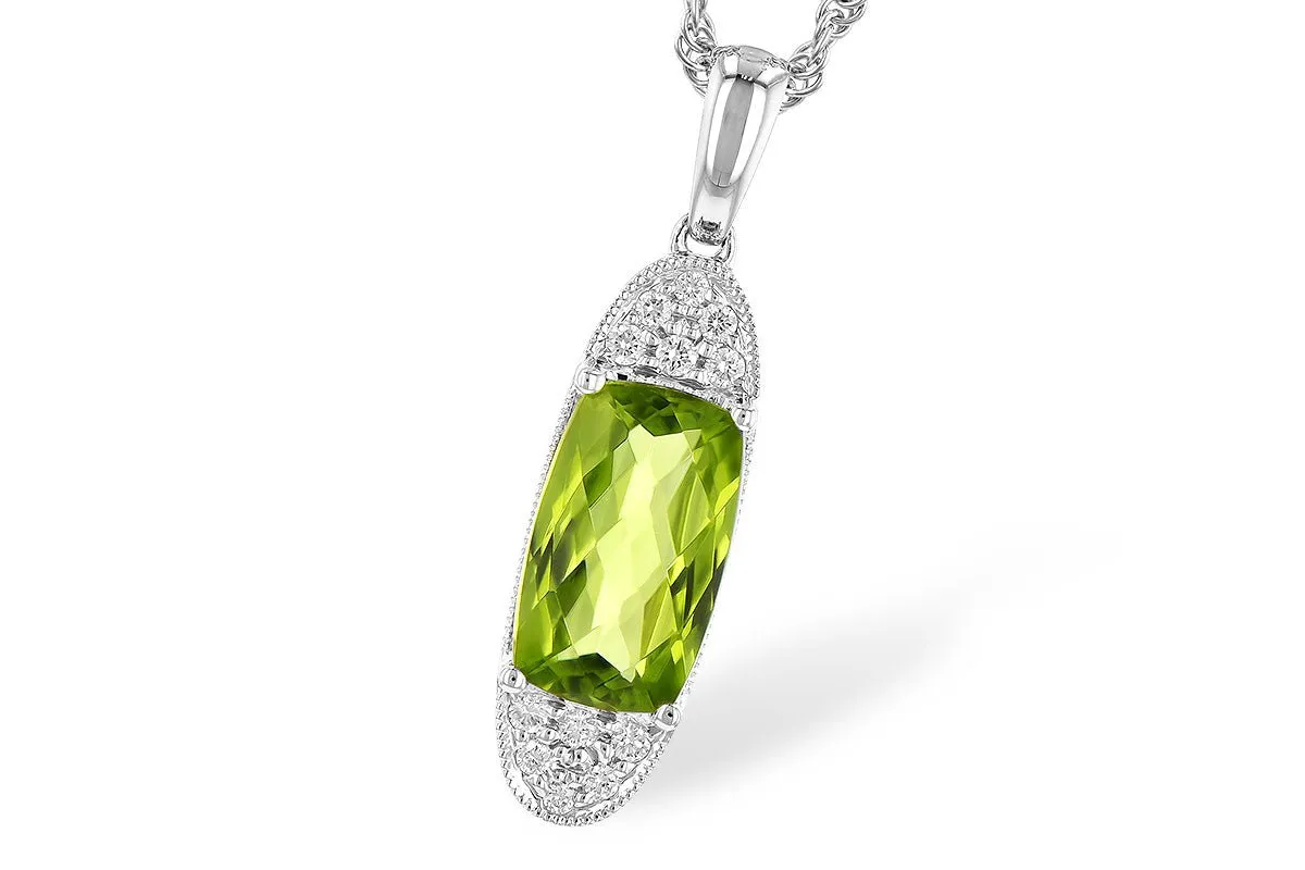 Elongated Cushion-Cut Peridot & Vintage Inspired Diamond Pendant