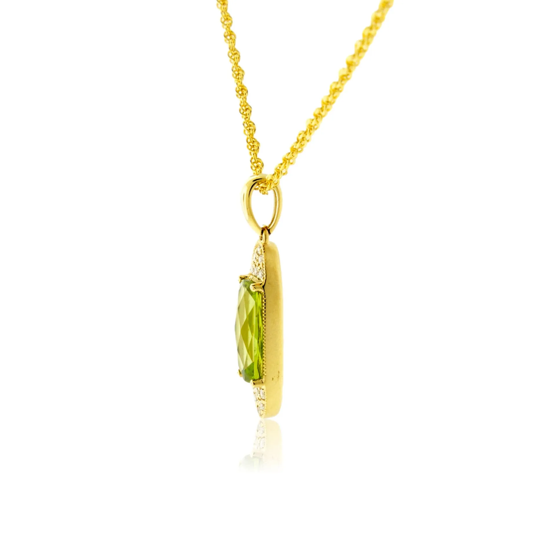 Elongated Cushion-Cut Peridot & Vintage Inspired Diamond Pendant