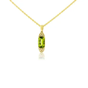 Elongated Cushion-Cut Peridot & Vintage Inspired Diamond Pendant
