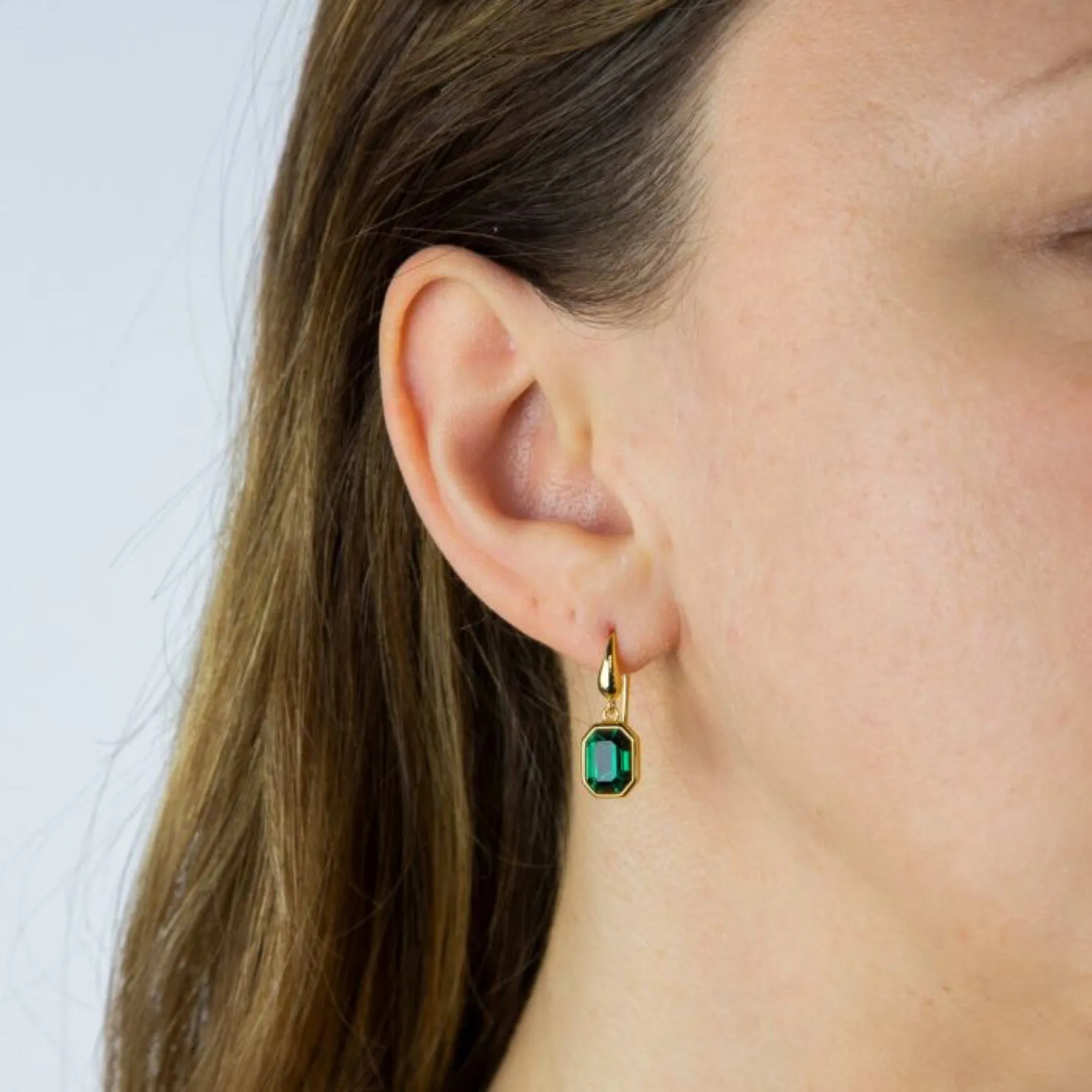 Elongated Octagon CZ Drop Earrings