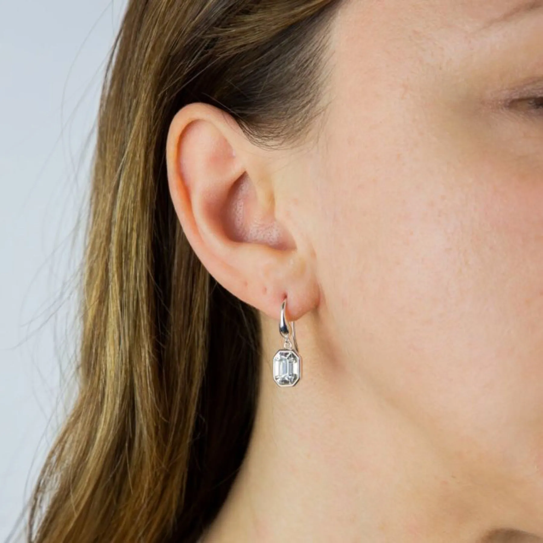 Elongated Octagon CZ Drop Earrings