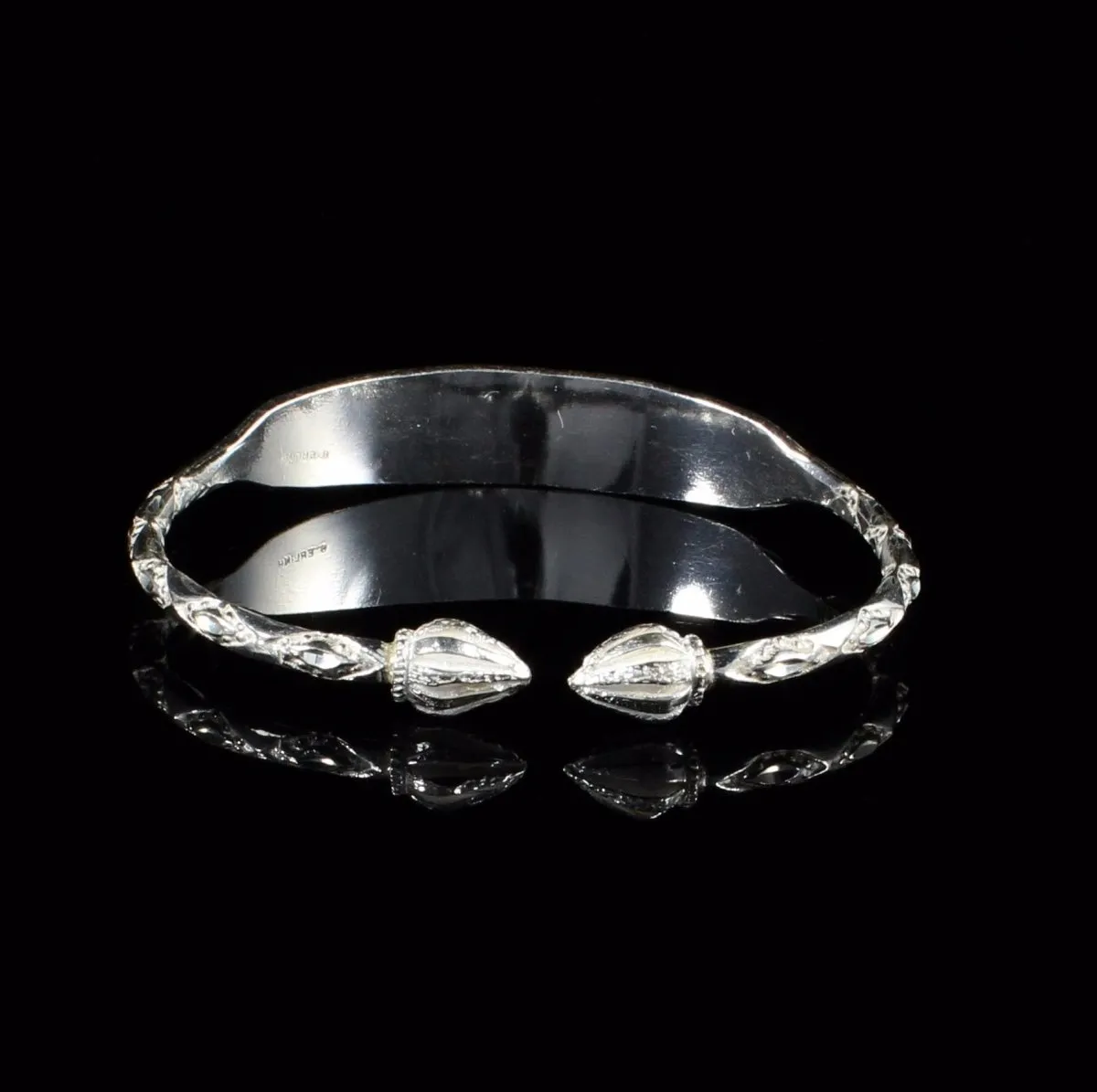 Engravable Heavy Cocoa Pod Bangle with Diamante Pattern