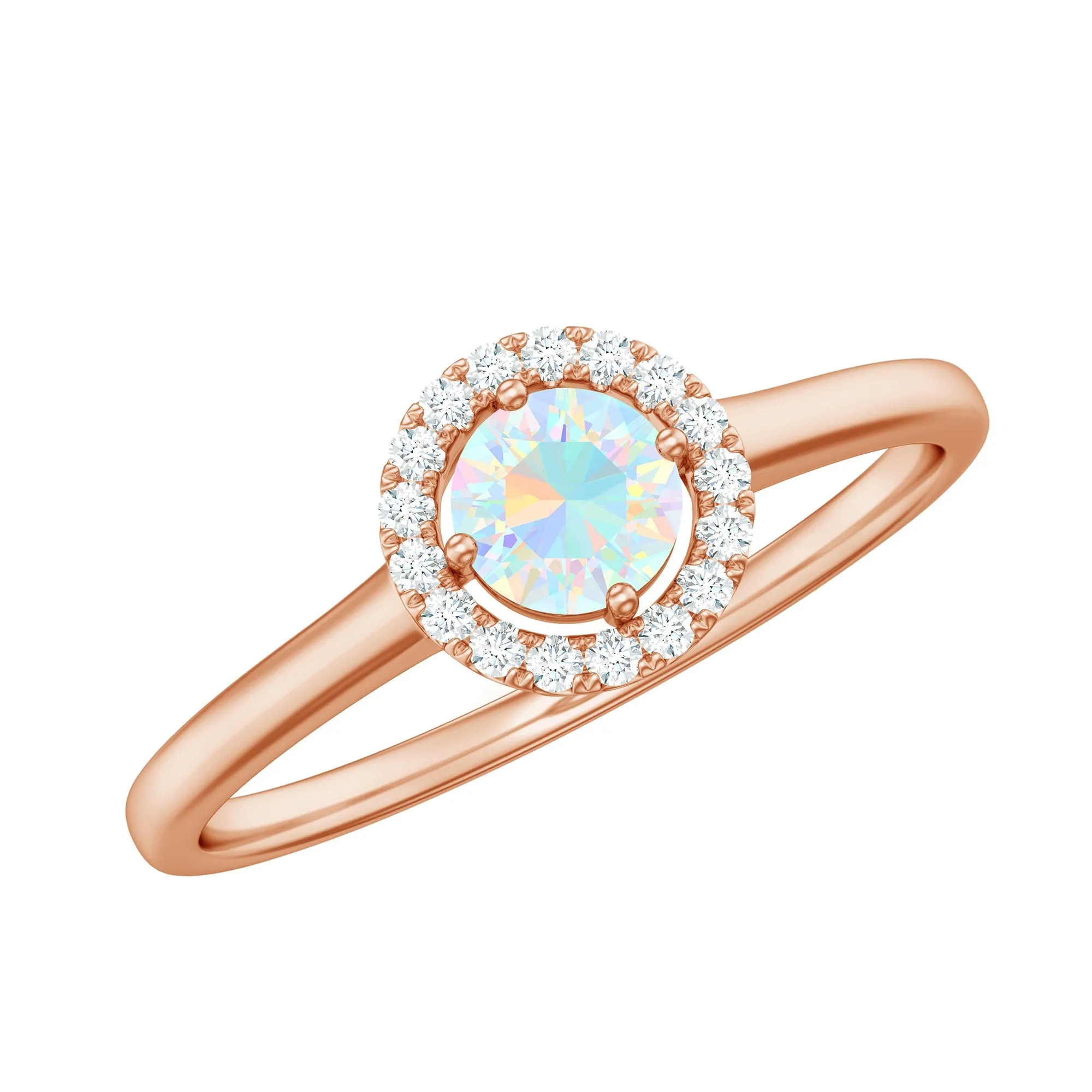 Ethiopian Opal Promise Ring with Diamond Halo