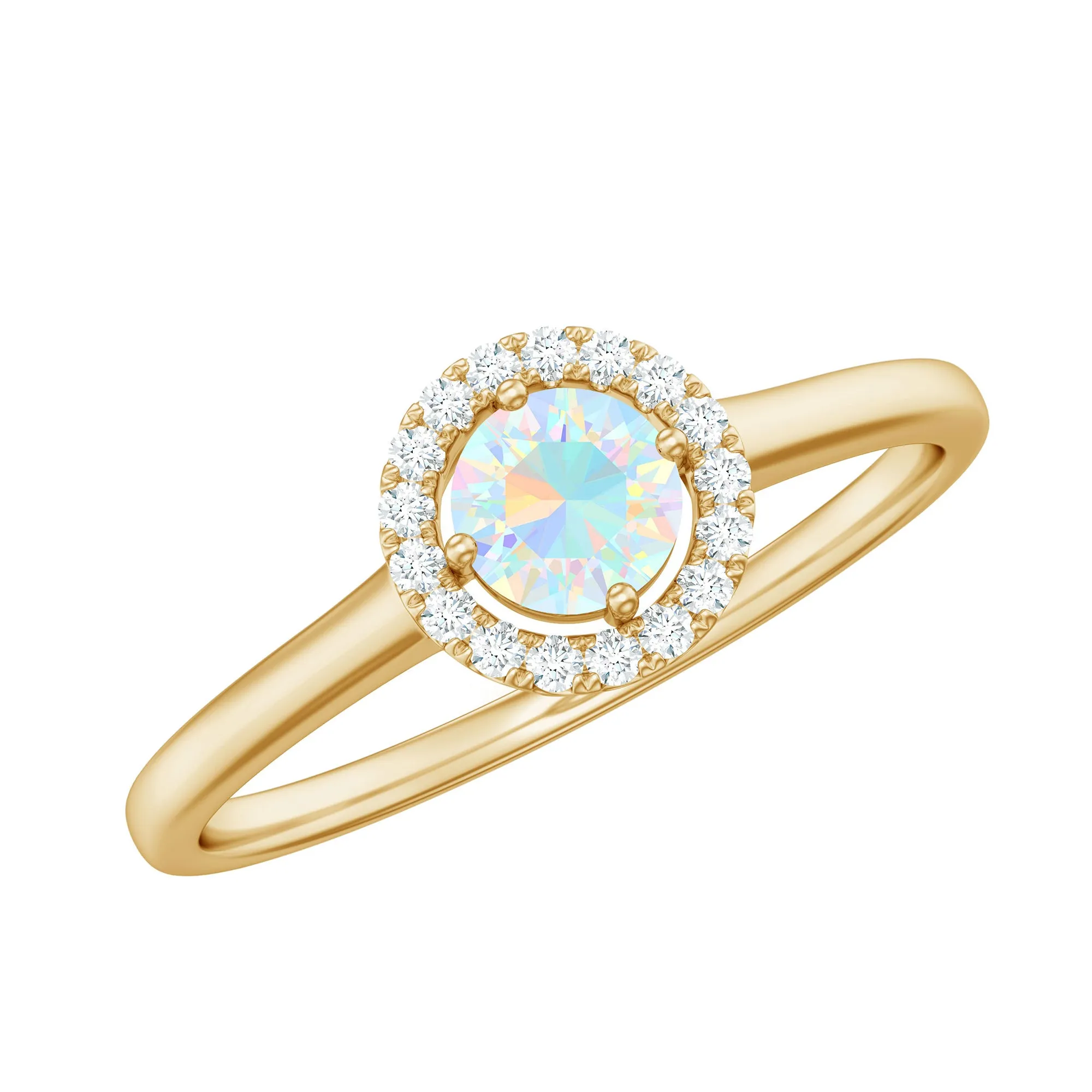 Ethiopian Opal Promise Ring with Diamond Halo